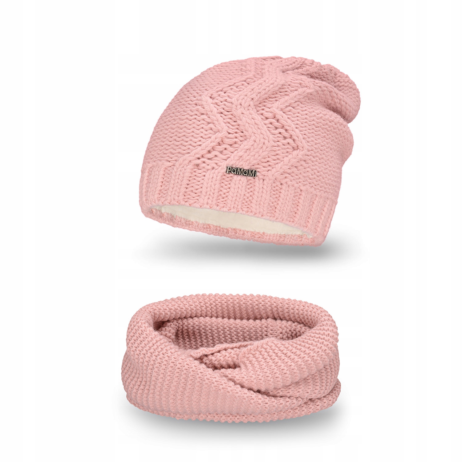 

Komplet PaMaMi, czapka i komin - Pudrowy róż