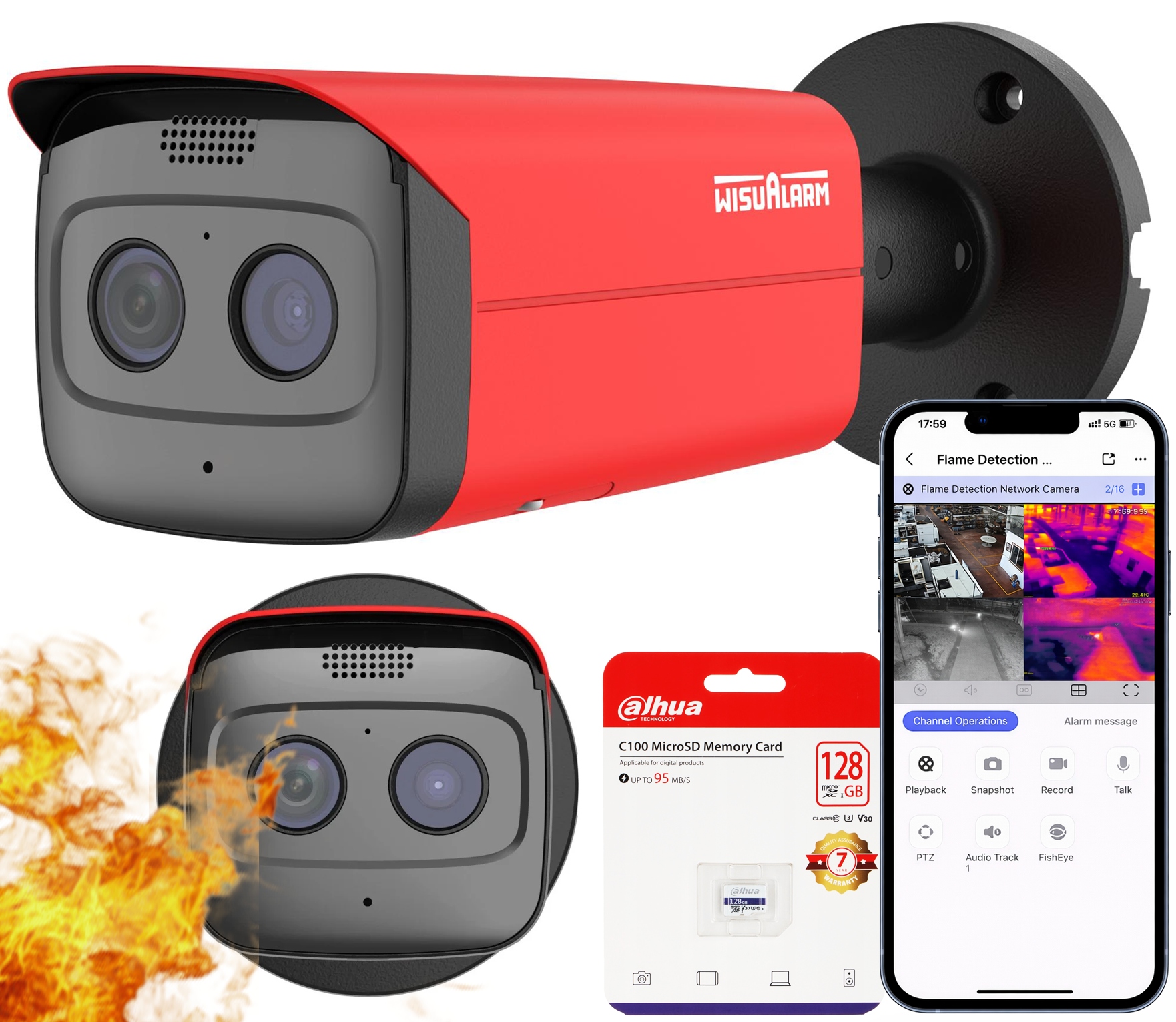 Kamera Ip 4MP do wykrywania pożaru HY-FT431LFP-TD1F4 WisuAlarm Karta 128Gb