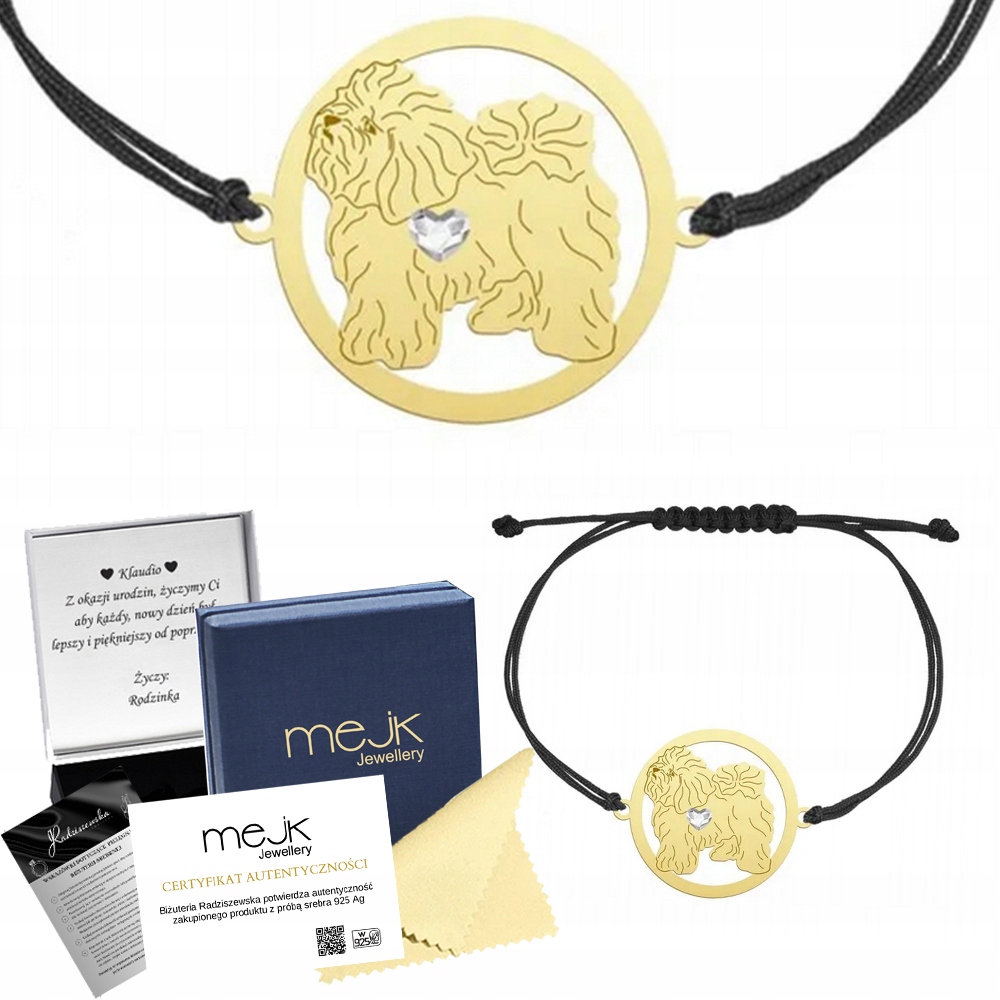 Zlatý náramek se psem plemene Boloňský 925 Šperky Dárek Gravírování Bonus