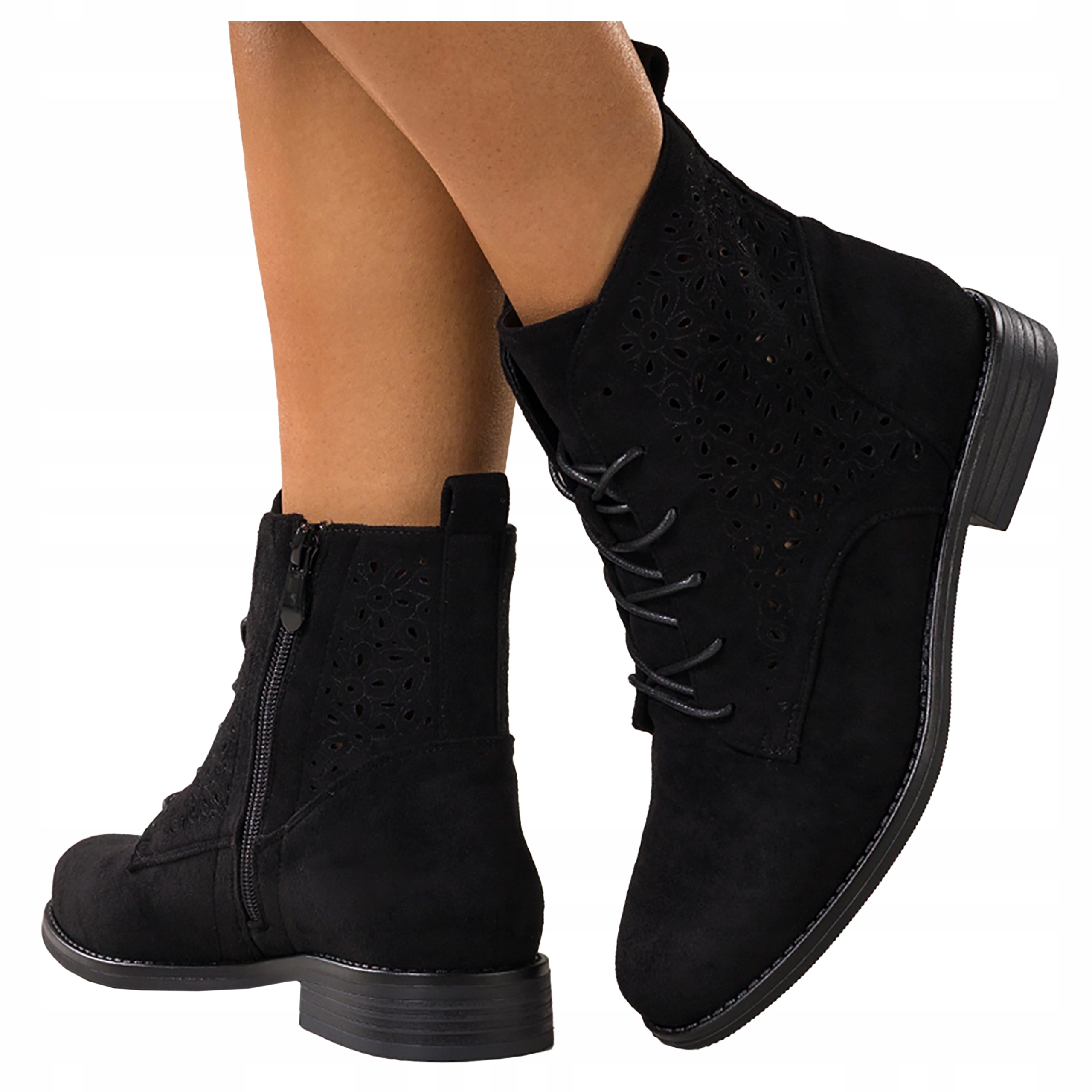 Černé dámské kotníkové boty Ažurové Ploché Pohodlné Boty Jaro Podzim Lehké r 38