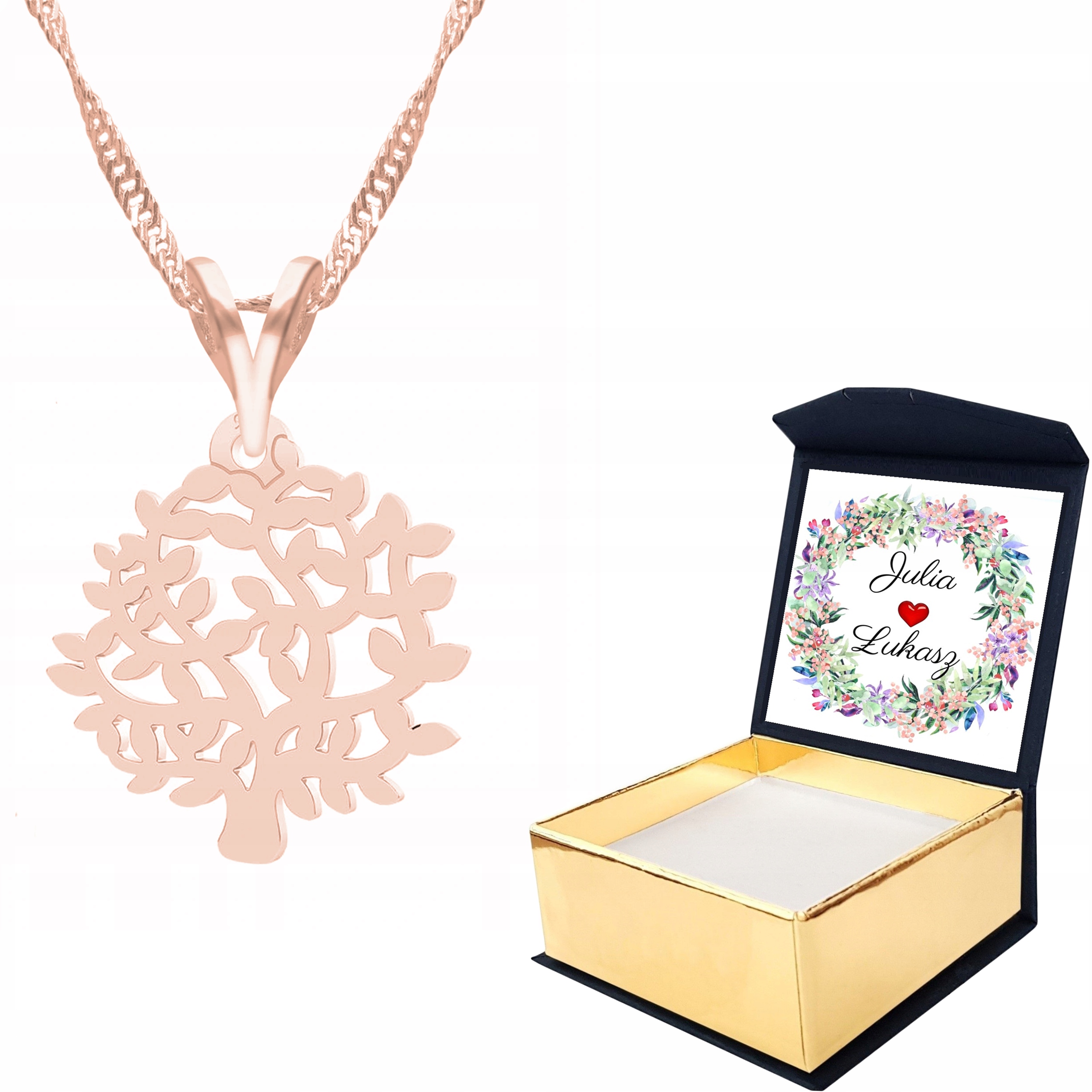 Náhrdelník růžové zlato Strom Života Ažur Vlastní Potisk