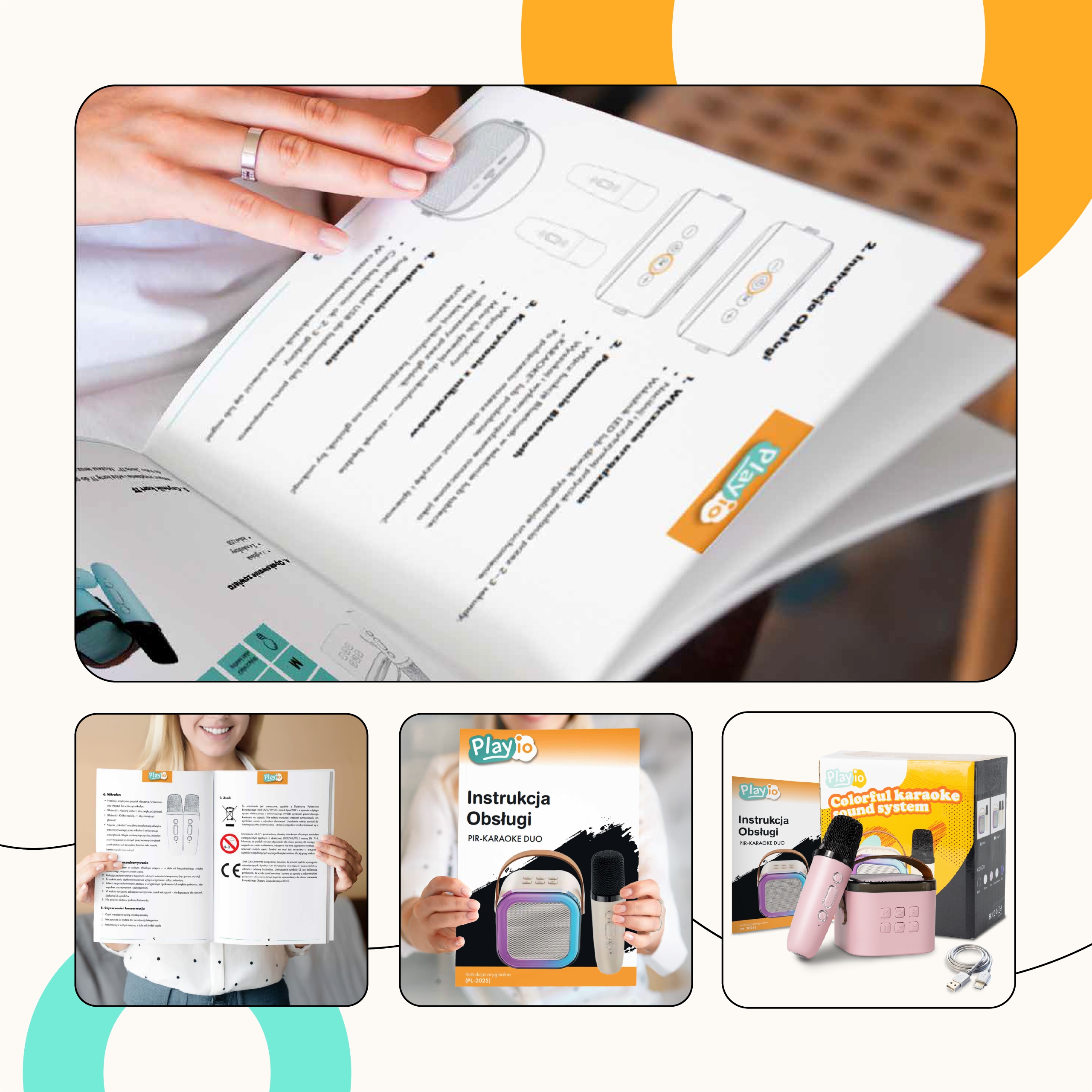 Karaoke rinkinys vaikams su 2 belaidžiais mikrofonais ir nešiojama kolonėle PLAYIO. Gamintojo kodas KAR-PIRK.
