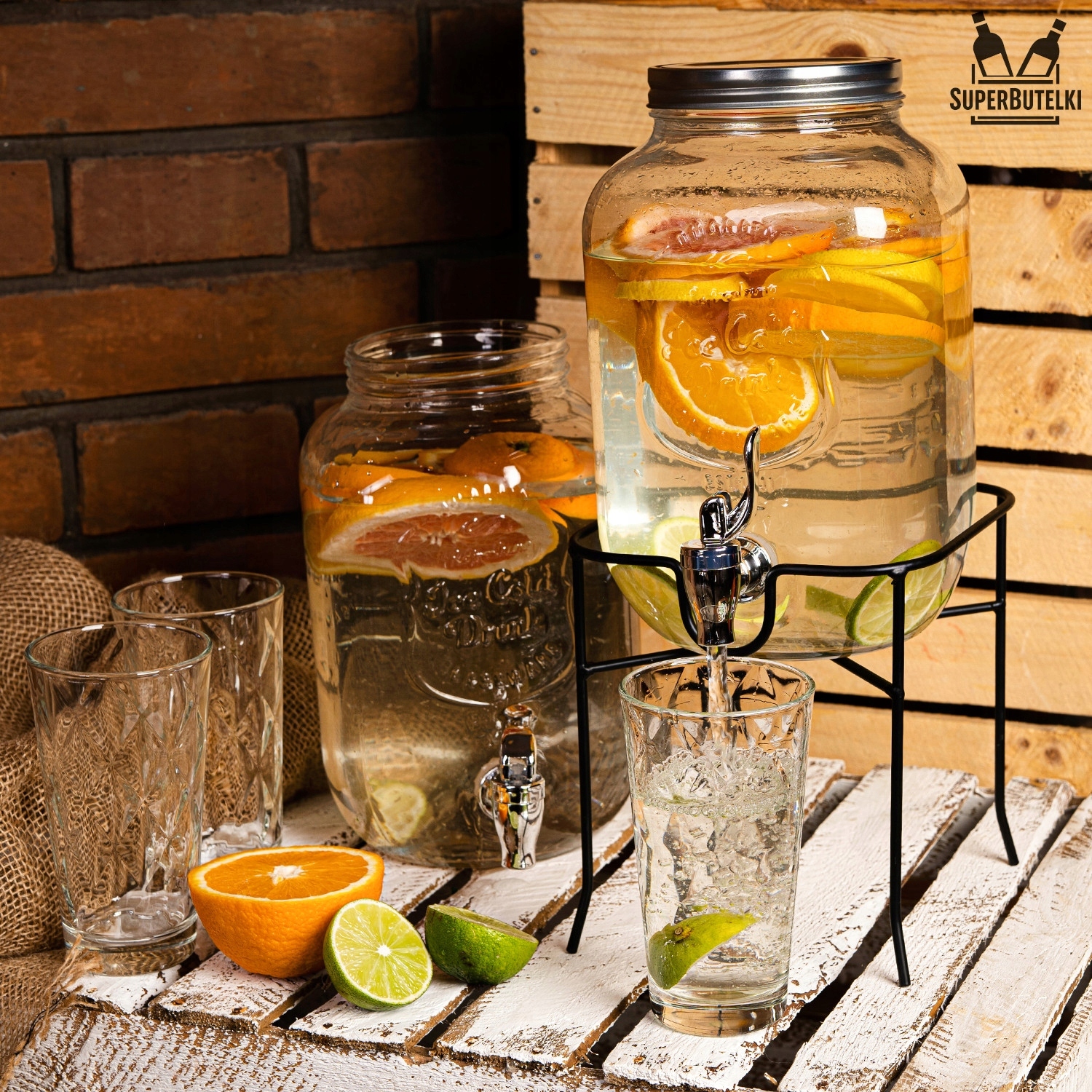 Słój 4 L na napoje soki wodę lemoniadę mrożoną herbatę z kranikiem +STOJAK Kod producenta SLOJ_4_K_MODEL2+S