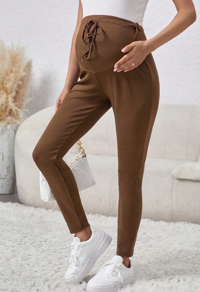 SHEIN LEGGINSY CIĄŻOWE PRĄŻKOWANE BRĄZ 40/42 ŁJA Rozmiar 40/42