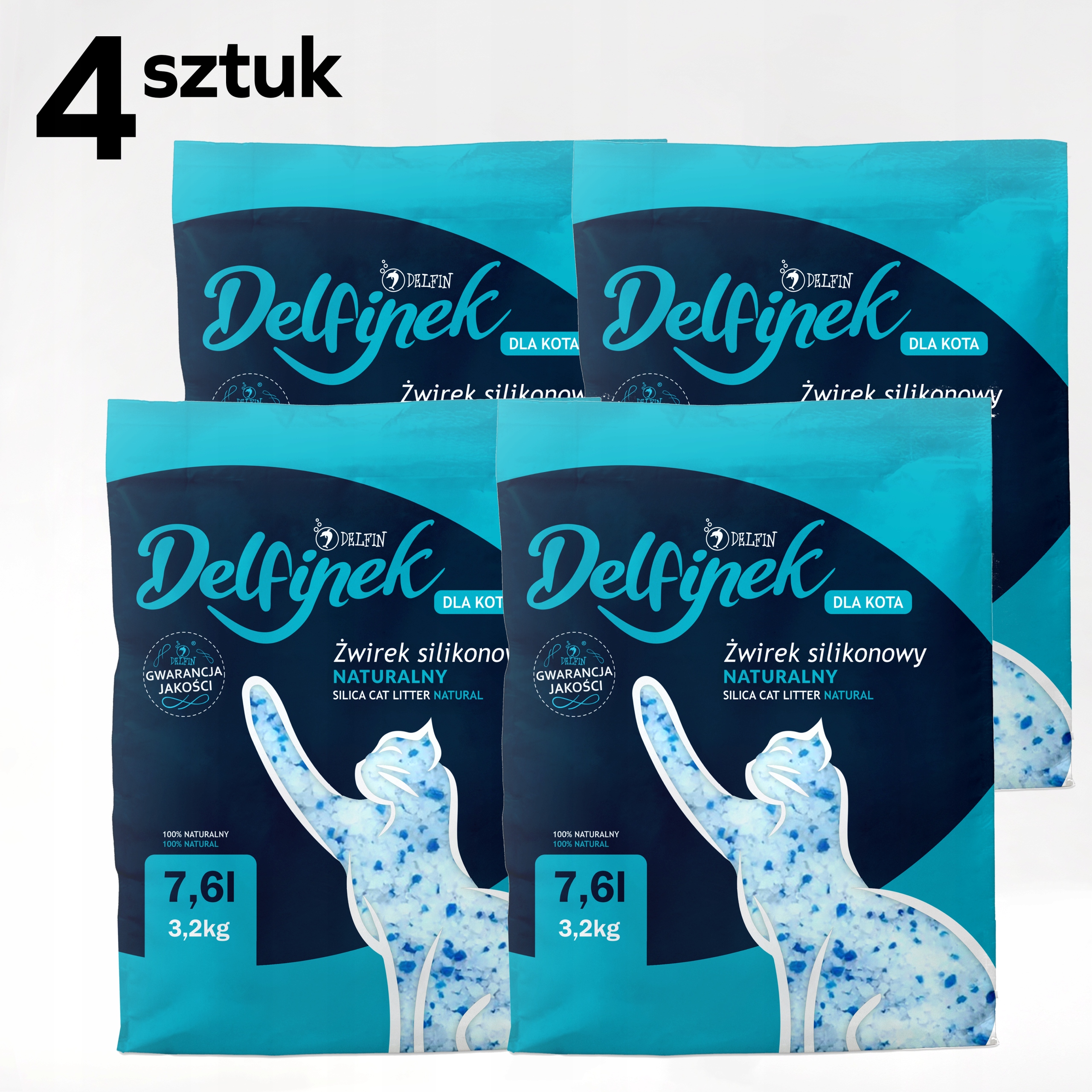 Żwirek silikonowy „Delfinek" naturalny i bezpyłowy dla kota 4x7,6L