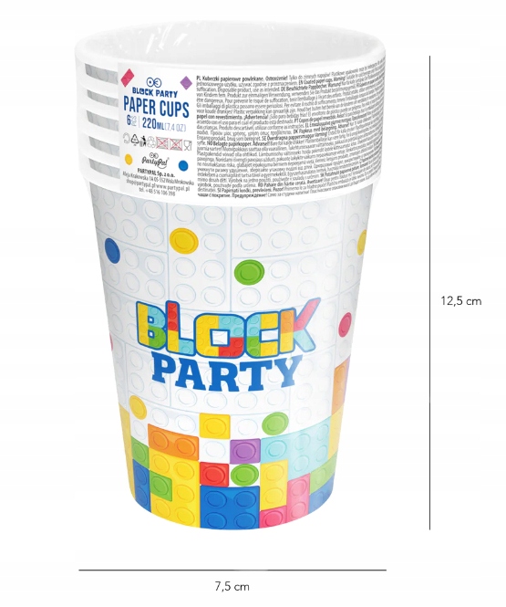 Kubeczki papierowe KLOCKI kolorowe urodzinowe x6 EAN (GTIN) 5904610129388