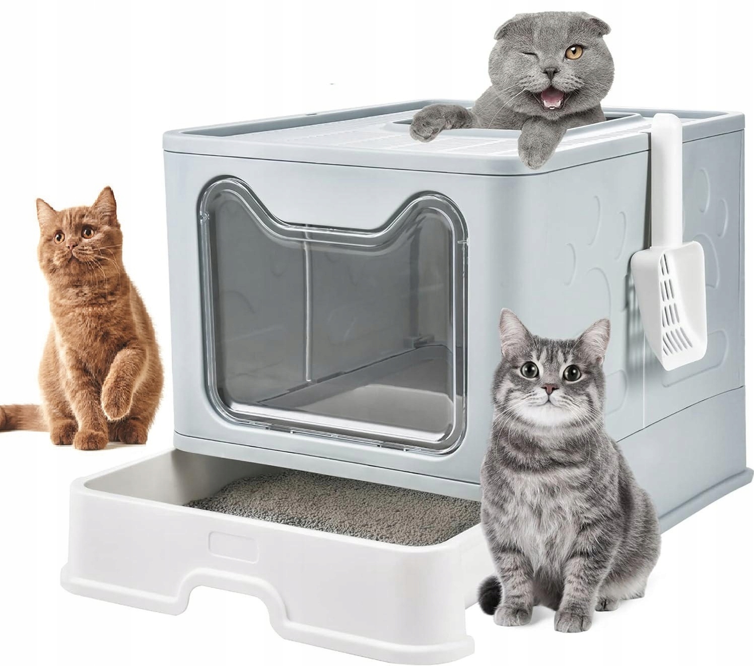 Duża Kuweta dla Kota Zamknięta Kryta Zamykana z Szufladą z Łopatką XXL