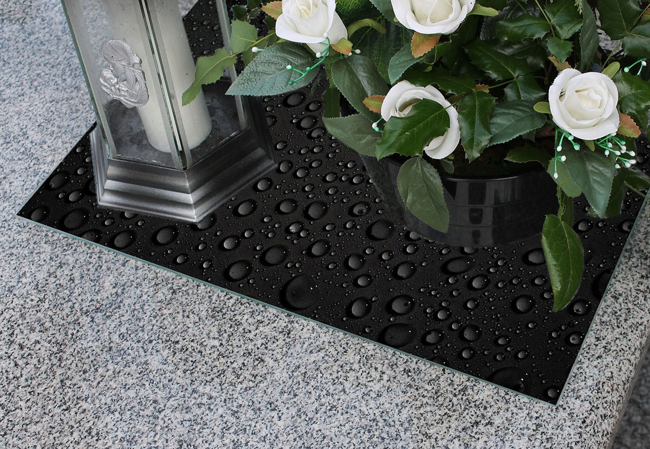 Podstawka HARTOWANA szklana na CMENTARZ pod ZNICZE 80x52cm wzór krople wody Materiał szkło hartowane