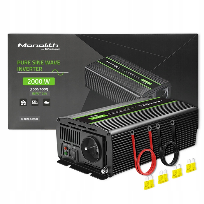 Qoltec Monolith Měnič Napětí 24V-230V 1000W (2000W krátkodobý) Čistý sinus