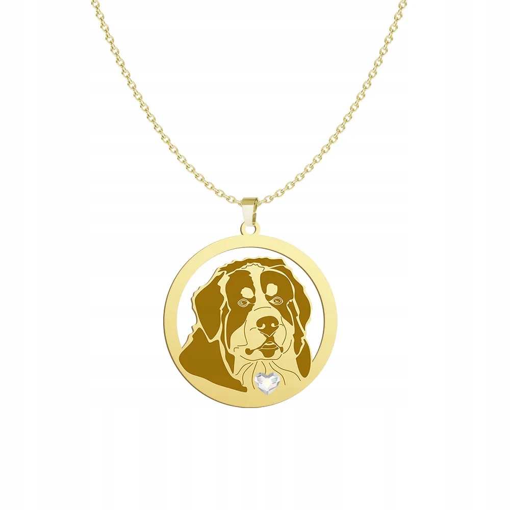 Zlatý náhrdelník s bernským psem Mountain Dog 925 Dárek Gravírování Bonus