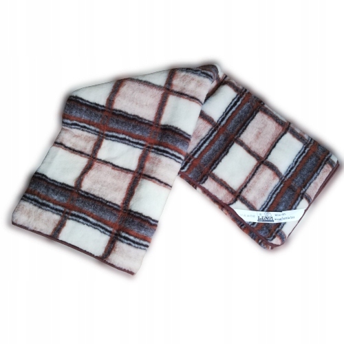 Vlnená deka 100 % Vlna Merynos Teplá deka na zimu 220/200 Mriežka hnedá