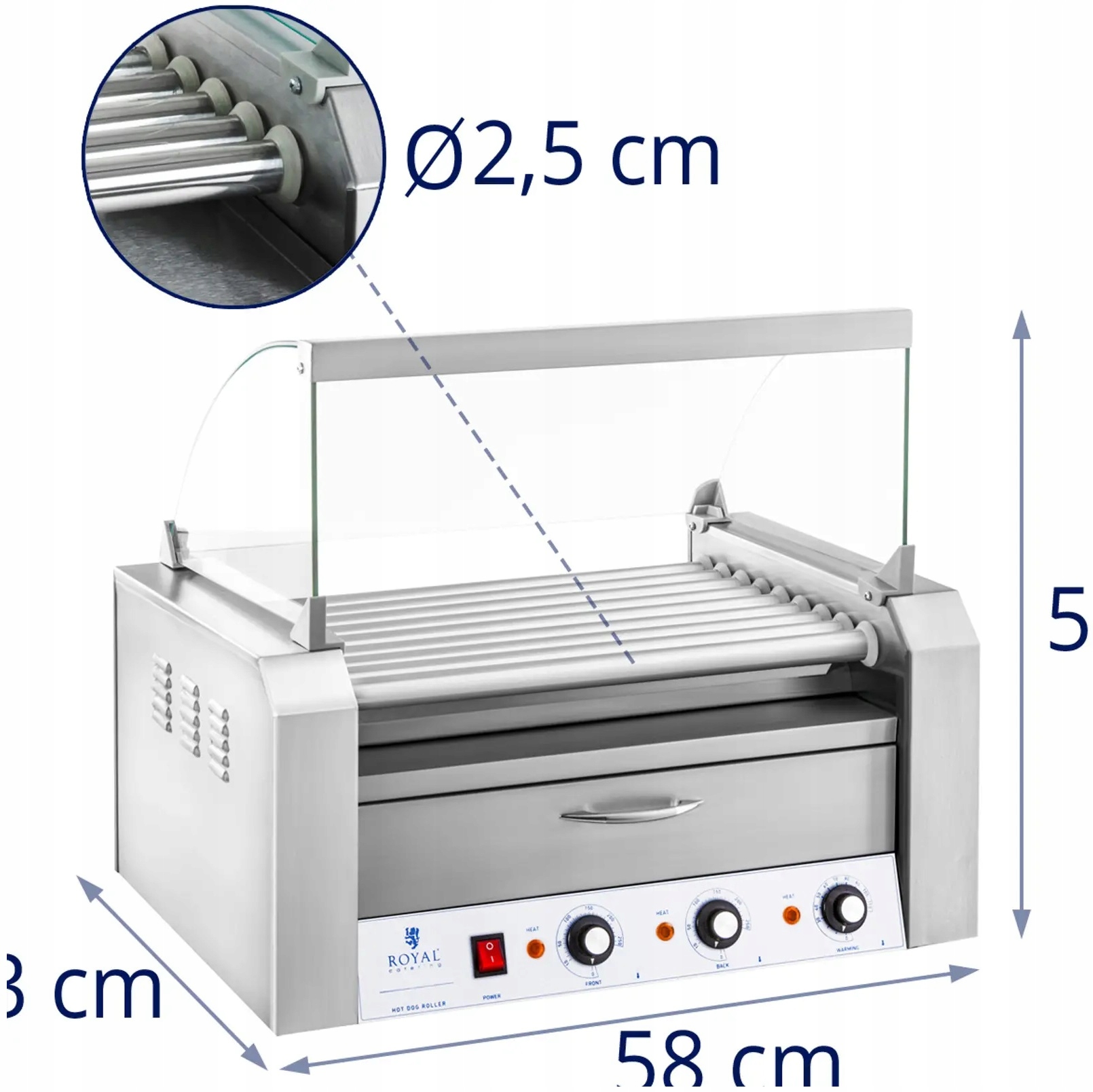 Grill rolkowy do parówek 9 rolek stalowy Royal Catering RCHG-9WO 10010468