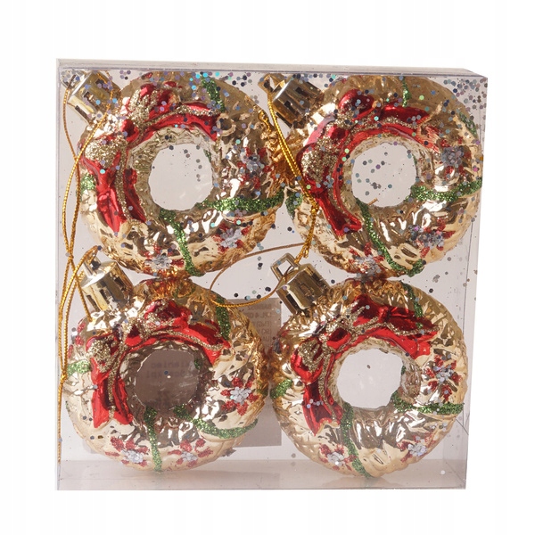 

4 bombki choinkowe: złote wieńce świąteczne