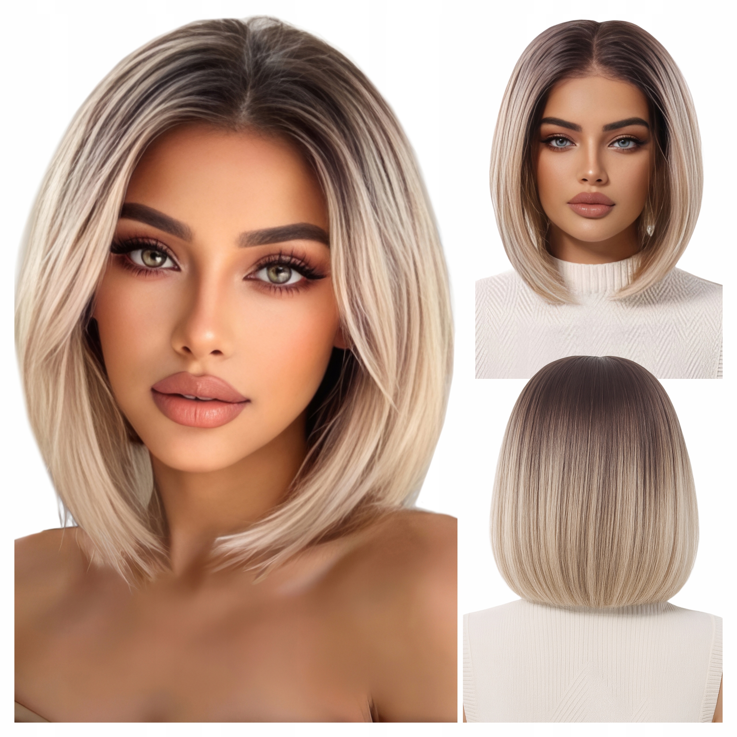 Peruka damska jasny Blond ombre Lace Front włosy do ramion Jak Naturalna