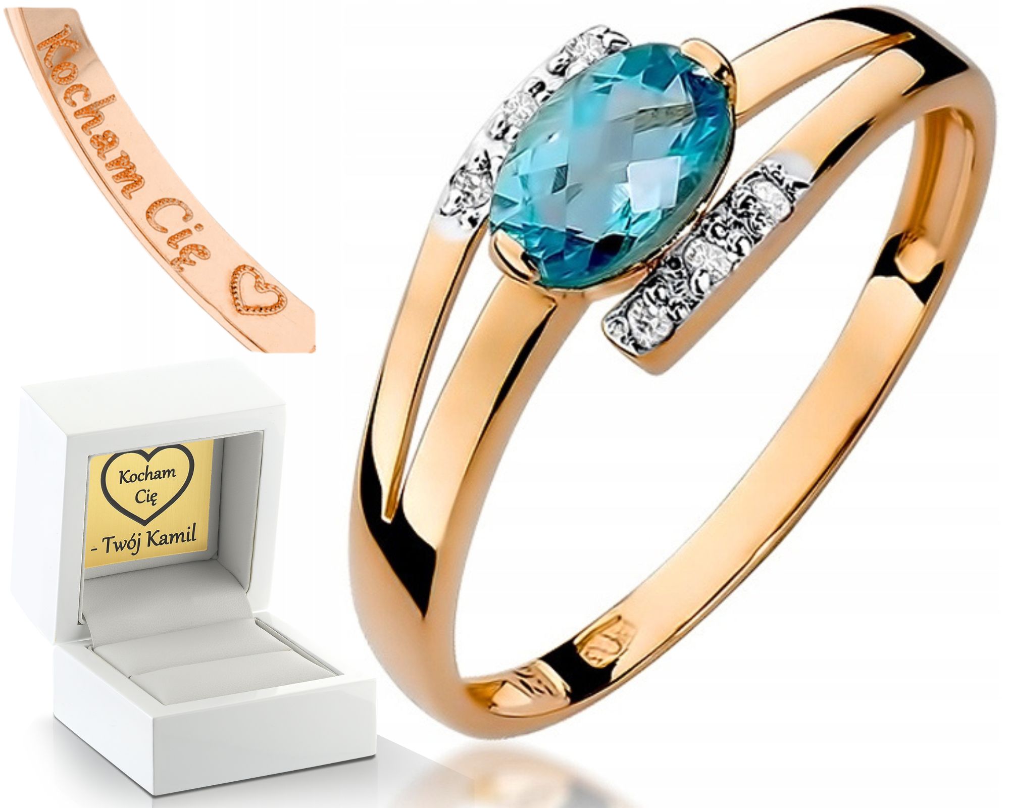 Prstýnek Z Růžového Zlata 585 Topaz Brilianty