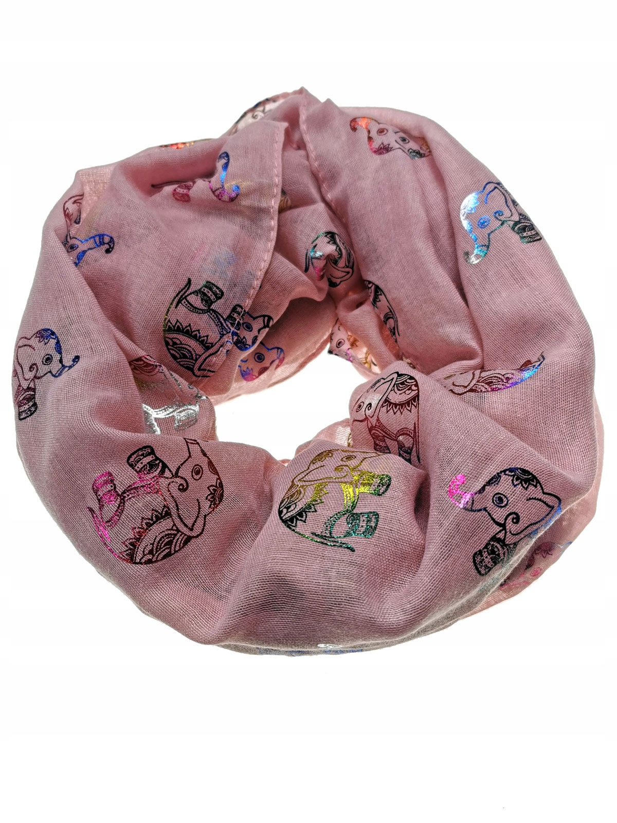 

Szal damski chusta połyskujący słonie lekki j róż