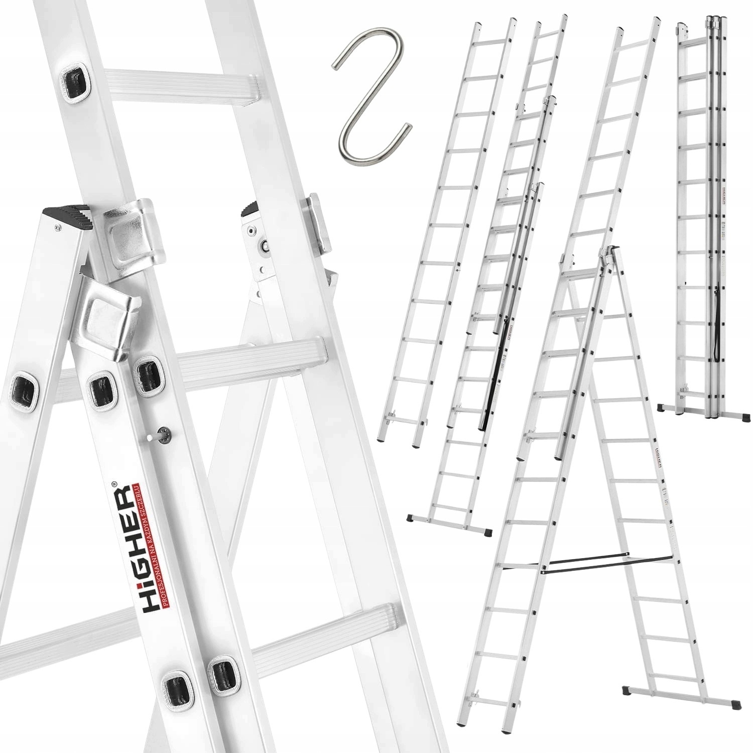 Drabina Aluminiowa Rozkładana 3X11 Wielofunkcyjna Przystawna 150 Kg Higher
