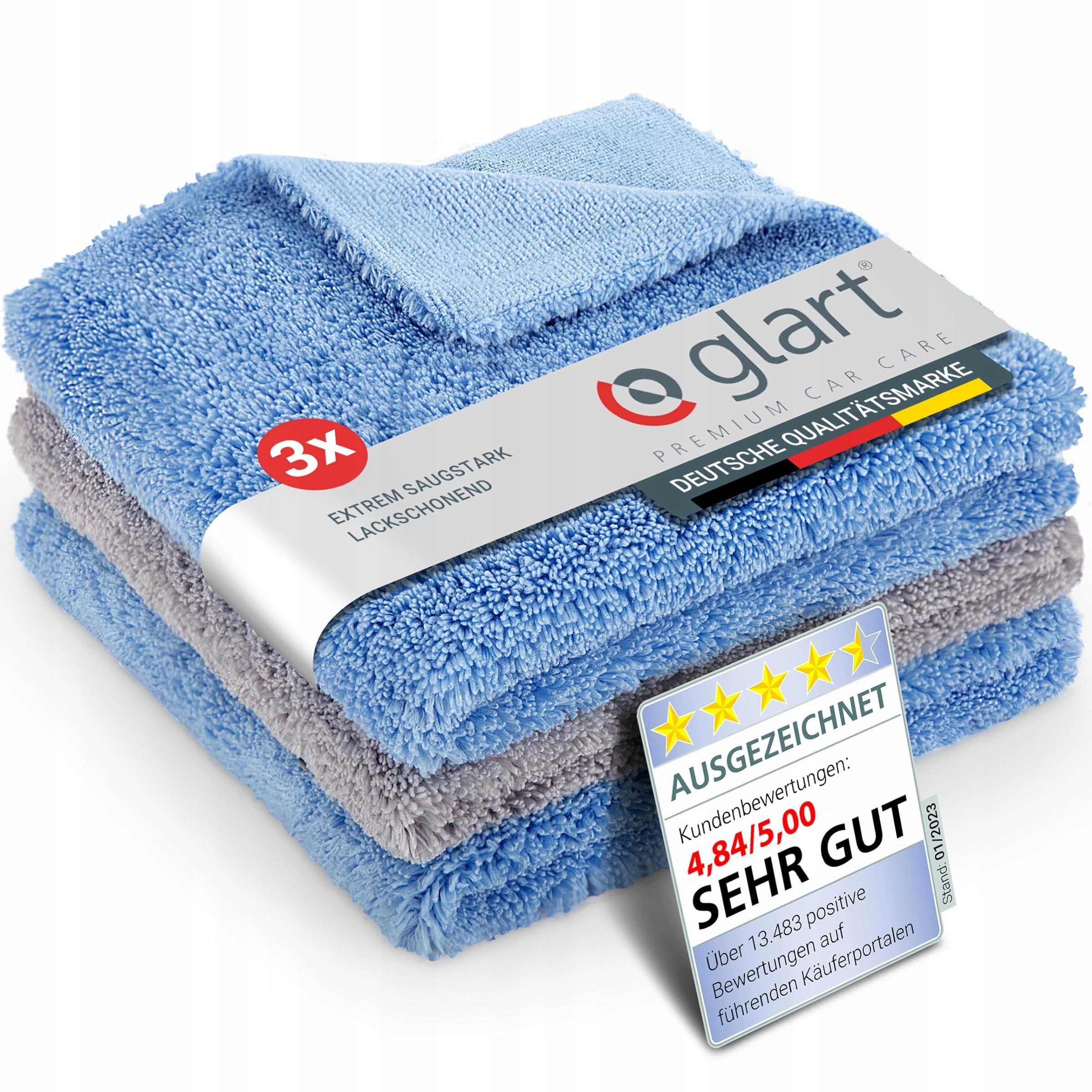 Glart 432S 3 kusy Mikrovlákno 40x40 cm 530 Gsm pro mytí auta a domácnosti