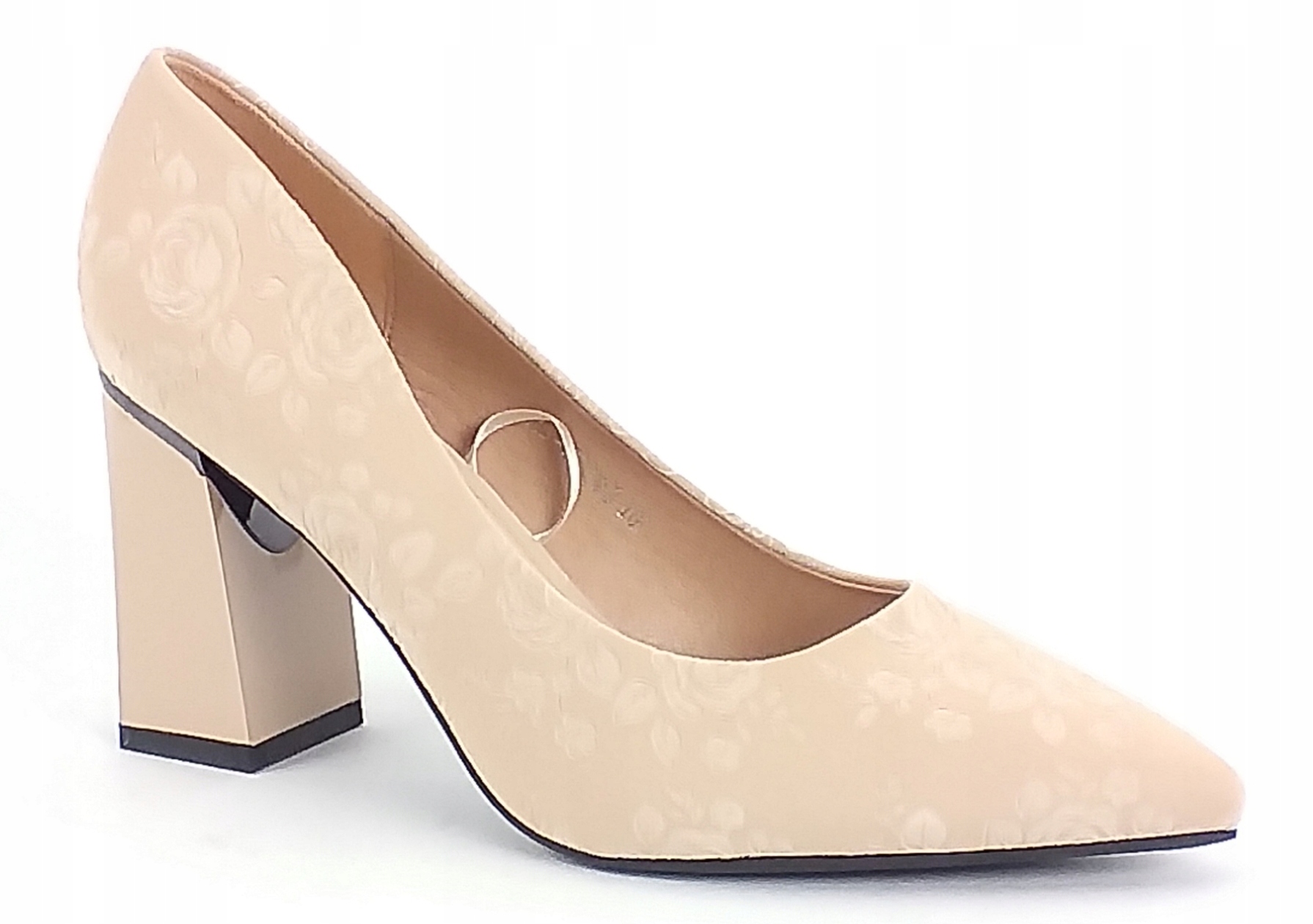 Czółenka Vinceza 62223 Be Na Słupku Półbuty Wkładka Skóra Kwiaty Beżowe 38
