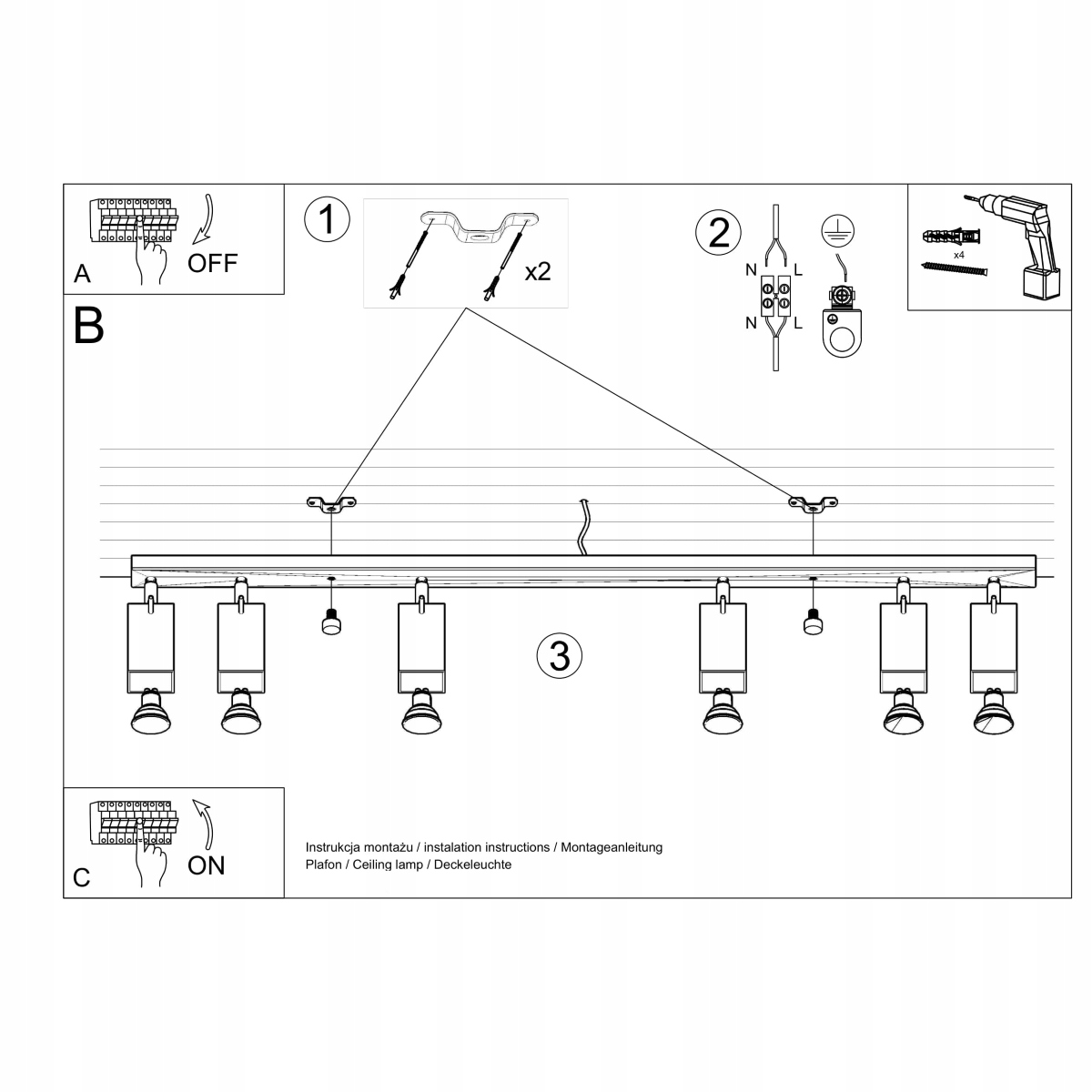 NOWOCZESNA LISTWA SUFITOWA PLAFON TUBA CHROM KORYTARZ SALON KUCHNIA 4XGU10 Liczba punktów światła 4