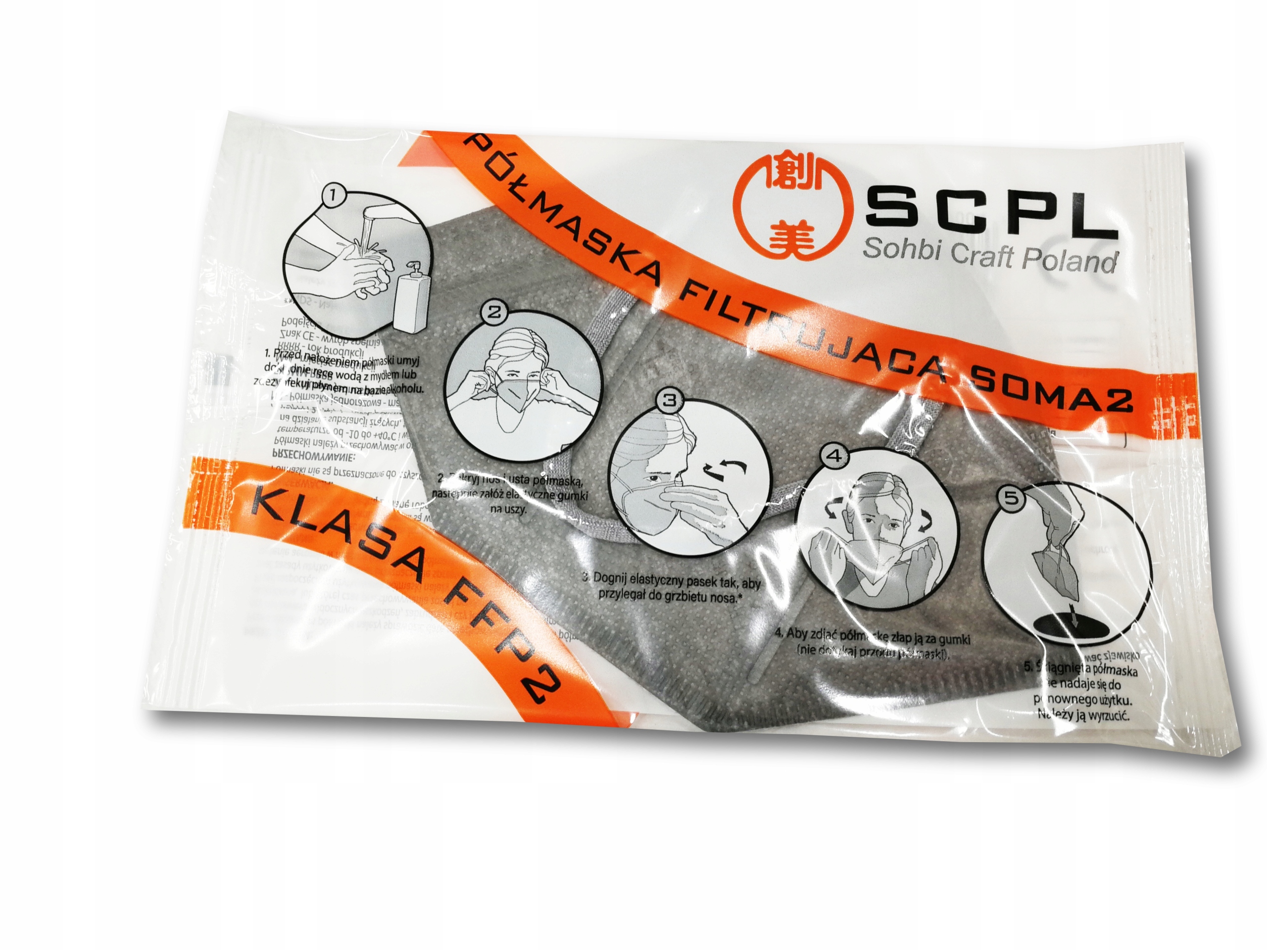 FFP2 maseczka półmaska filtrująca CE siwa POLSKA Marka Inna marka