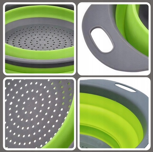 DURSZLAK SKŁADANY SILIKONOWY SITKO CEDZAK OCIEKACZ Z UCHWYTAMI POJEMNY 1955 Średnica 193 mm