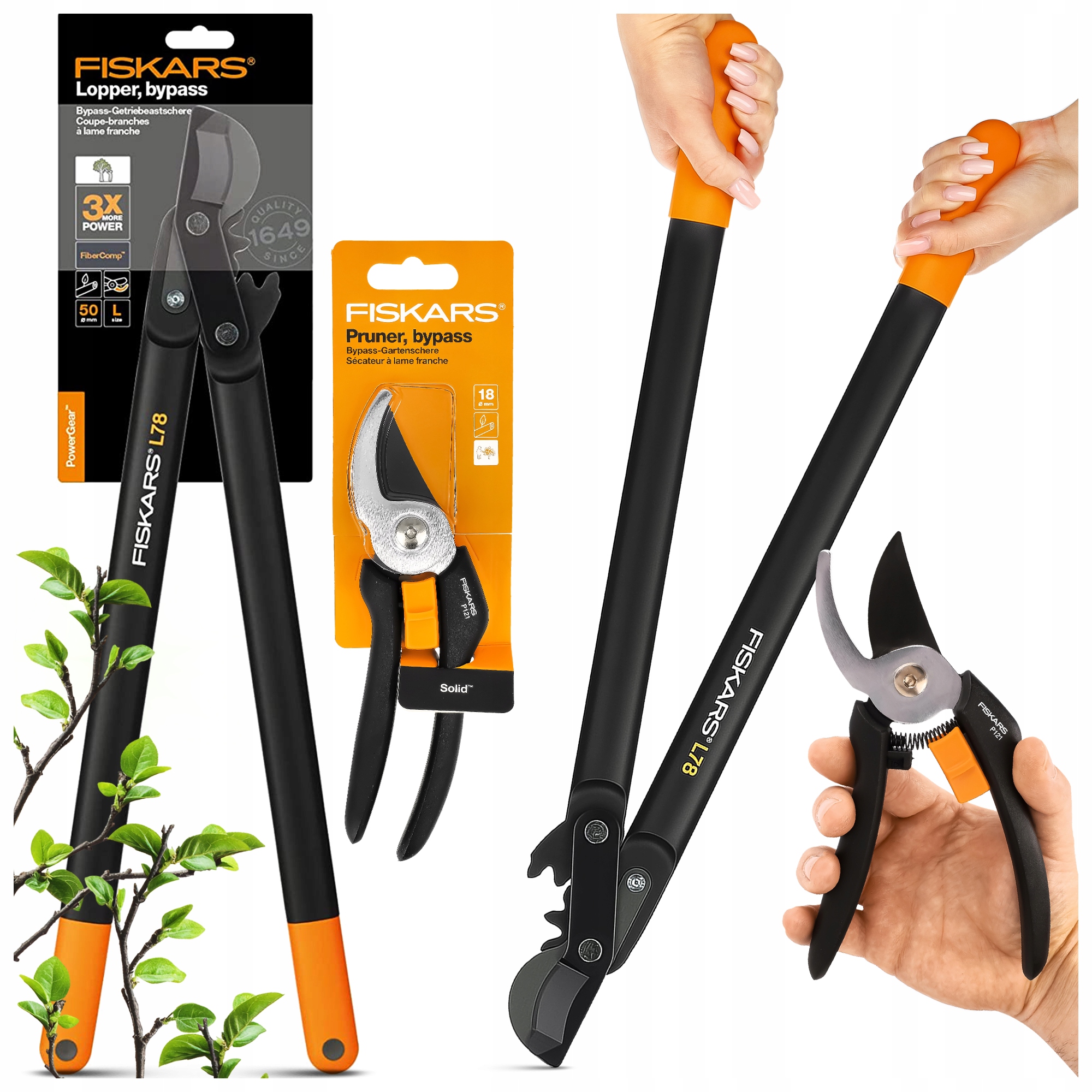 2x Nožnicové Nožnice L78 P121 Vetvy živého plotu Dvojručné Fiskars Sada