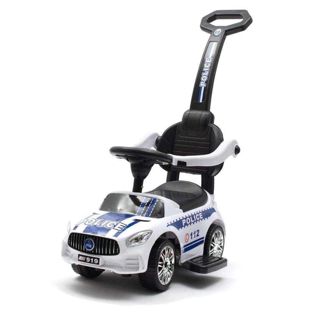 Jeździk z dźwiękiem i rączką Police Biały