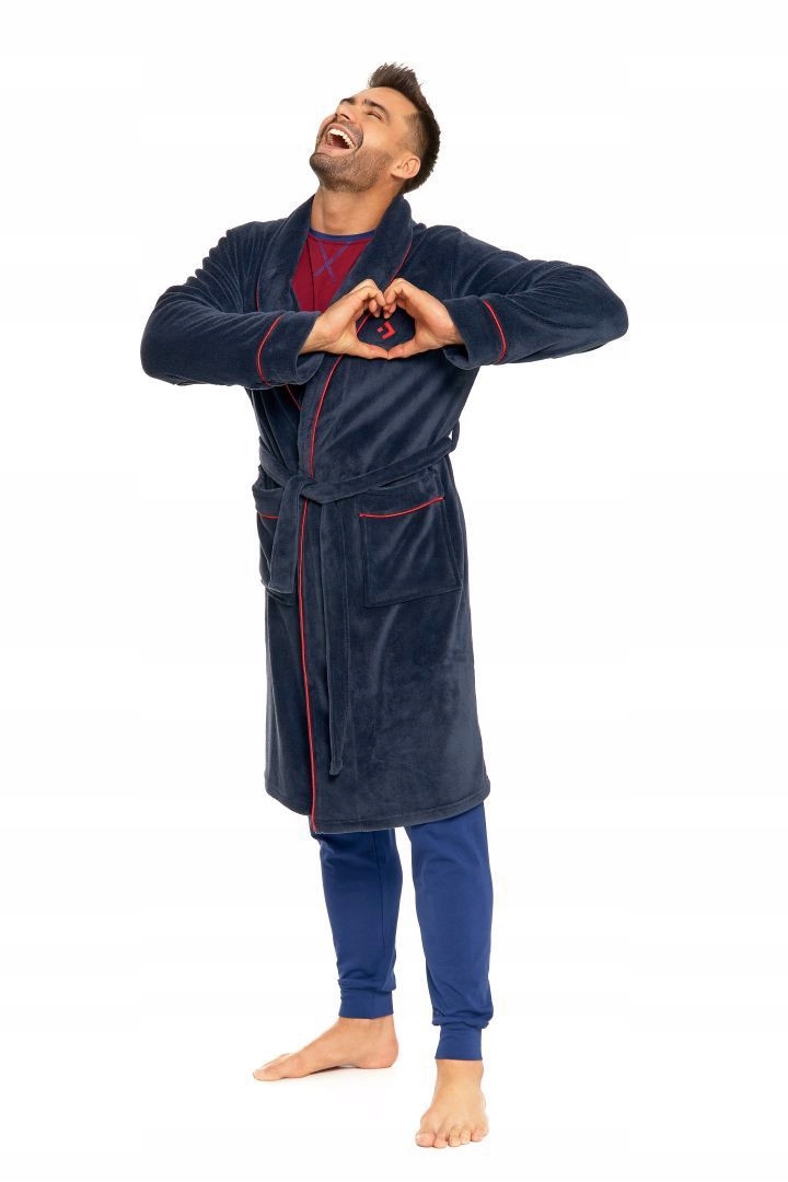 SZLAFROK MĘSKI CIEPŁY PUSZYSTY MORAJ GRANATOWY OCIEPLONY SZARY ROZM. XXL Wzór dominujący bez wzoru