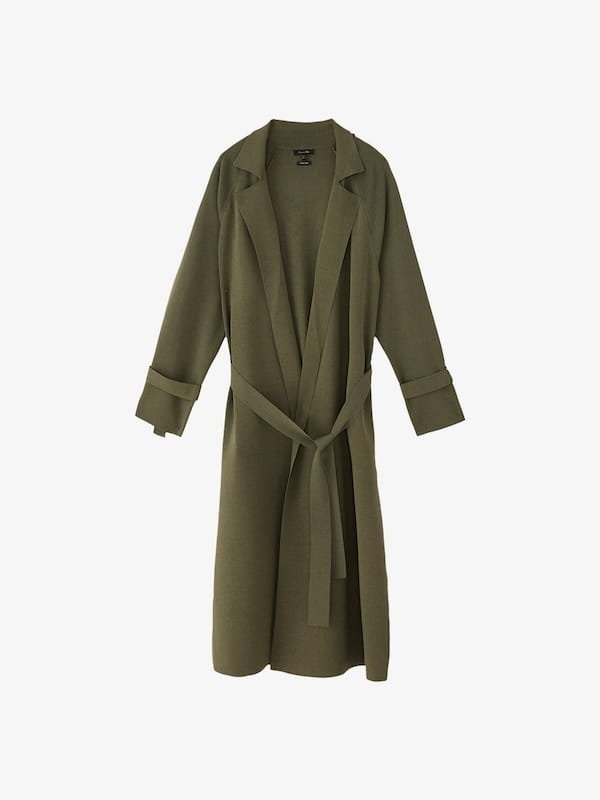 Massimo Dutti dlouhý svetr kabát khaki pásek S