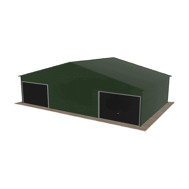 Plechová garáž 10.5x6.5 m dvoupolohová, dvouspádová, zelená