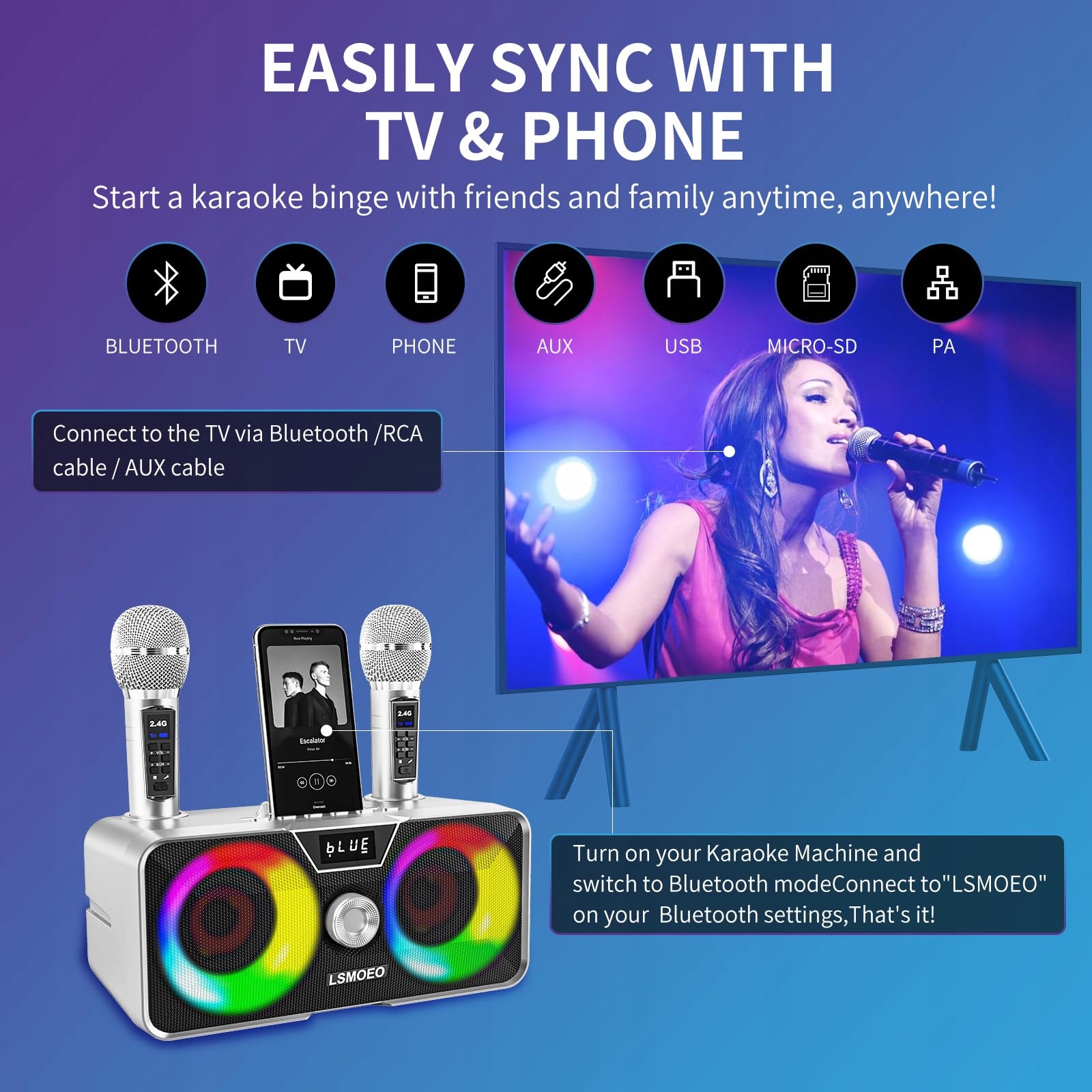 Karaoke Maszyna: 20W Bluetooth Głośnik z Mikrofonami Bezprzewodowymi — miniatura 2
