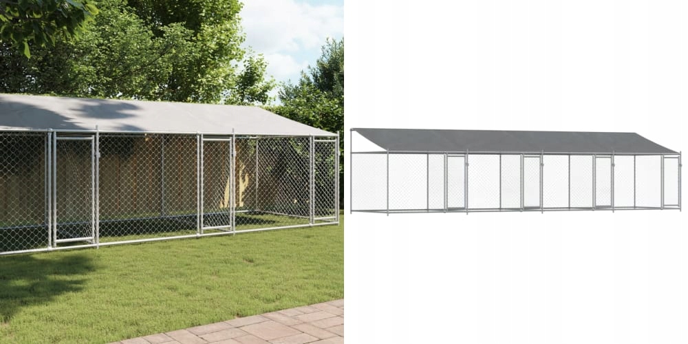 Levně Šedá, Klec pro psa, se střechou a dveřmi, 8x2x2 m, ocel