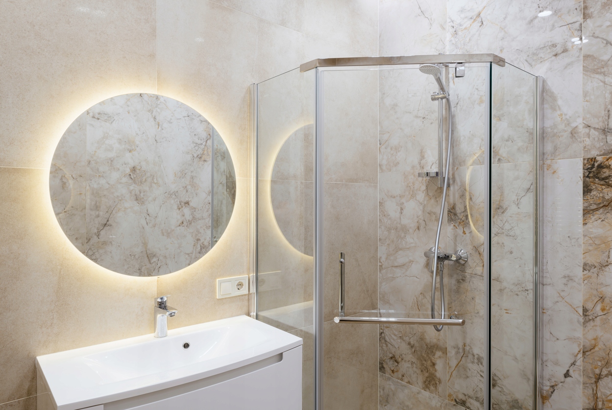 LUSTRO OKRĄGŁE ŁAZIENKOWE PODŚWIETLANE OŚWIETLENIE LED 3 BARWY Rondo fi 90c Typ lustra ścienne