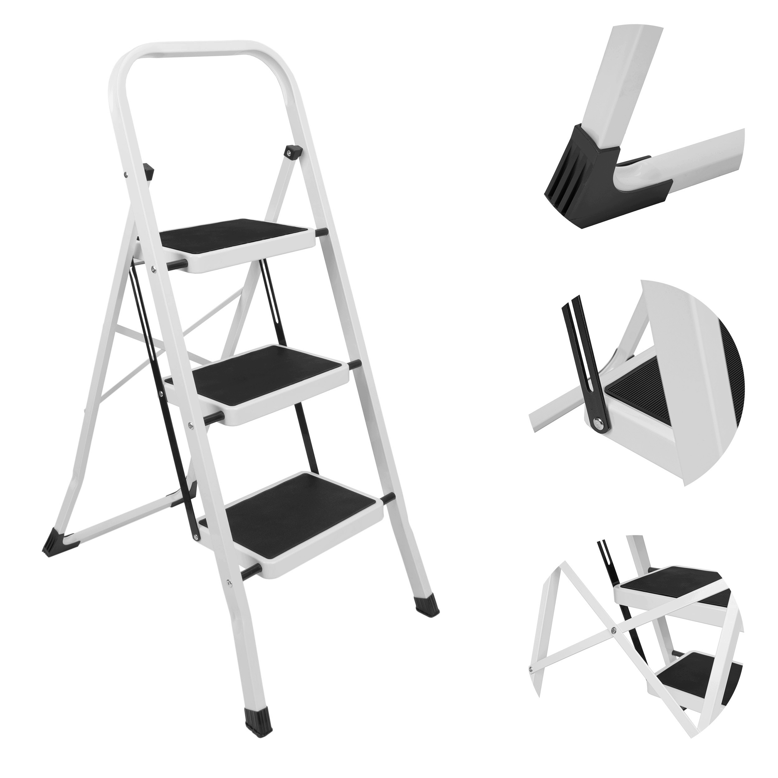 Žebřík 3-STUPŇOVÝ Skládací Lehký Ocelový Jednostranný 150 Kg Silný