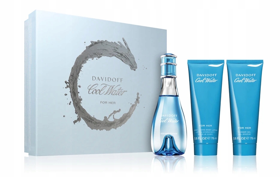 Cool Water Woman sada toaletní voda sprej 100 ml, balzám 75 ml, gel 75 Ml