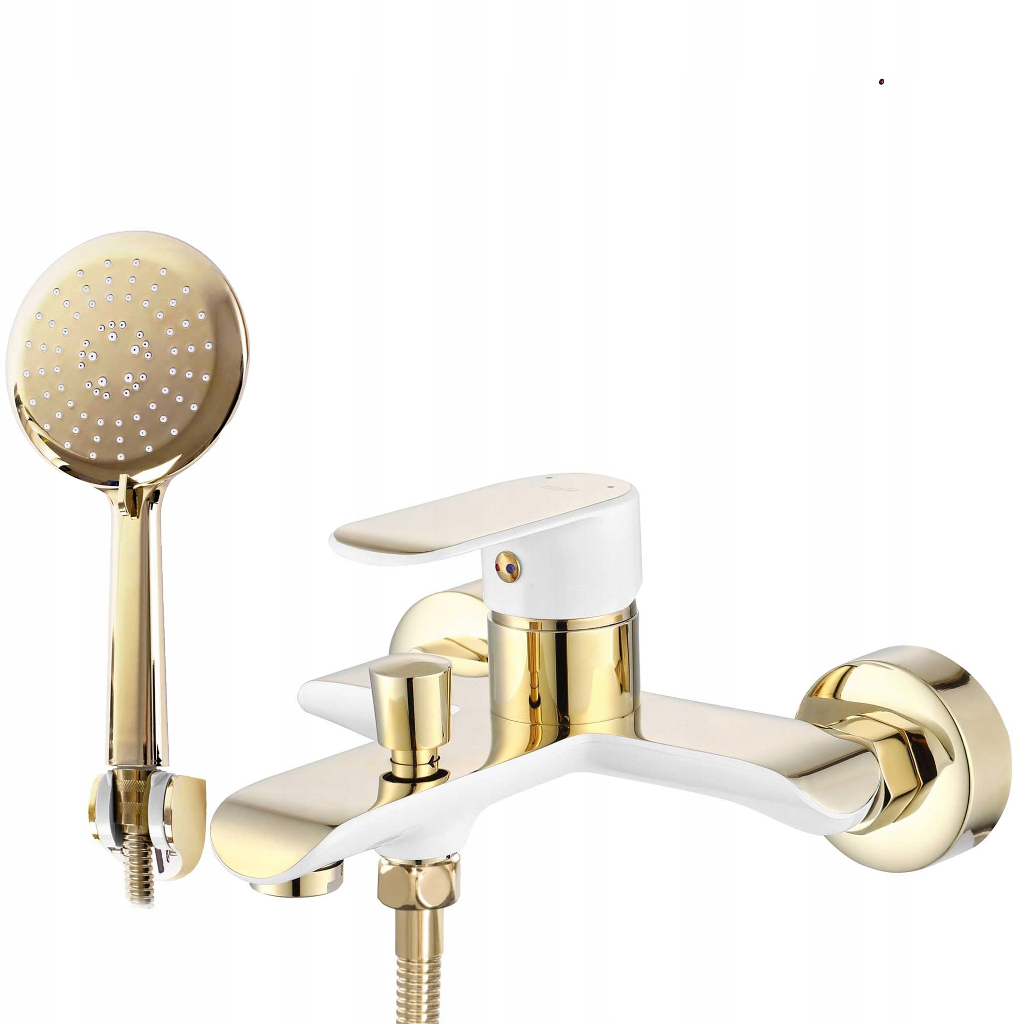 Nástenná vaňová batéria Rea Bloom Zlatá Biela Lesk Sprchový výtok