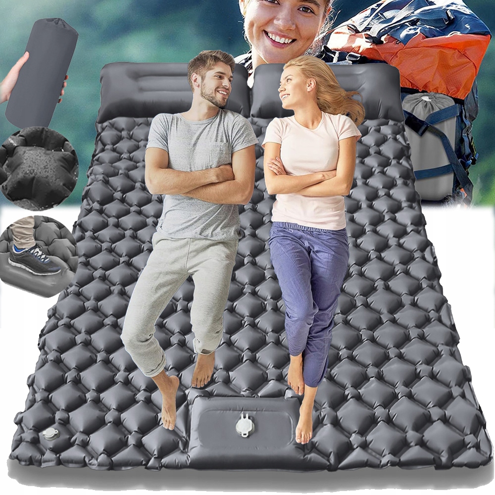 Materac Turystyczny Dwuosobowy 196x125cm Samopompujący Pompka Mata Camping
