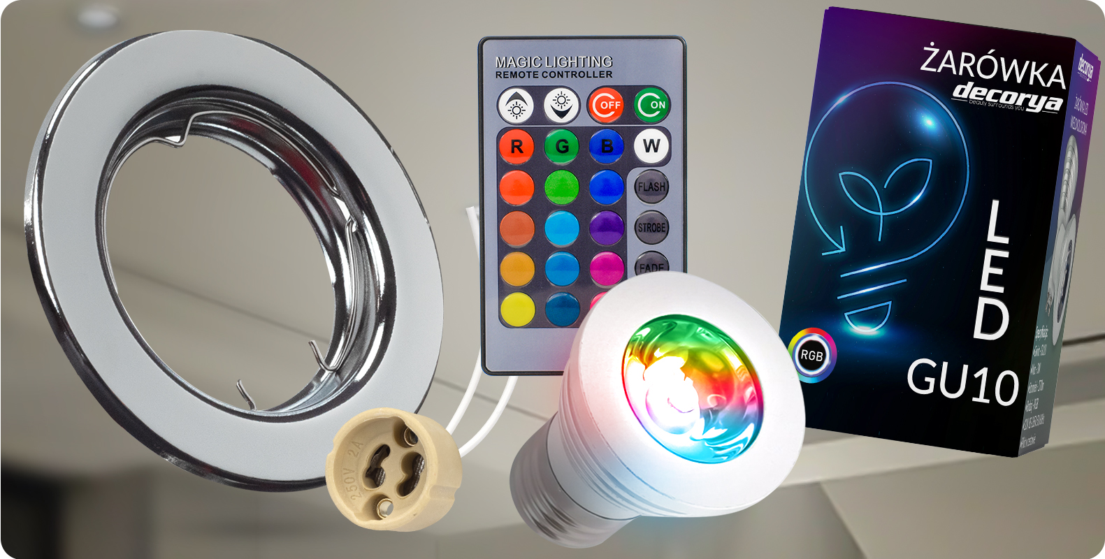 4x HALOGEN LED SUFITOWY Z ŻARÓWKĄ LED RGB PILOTEM Stan opakowania oryginalne