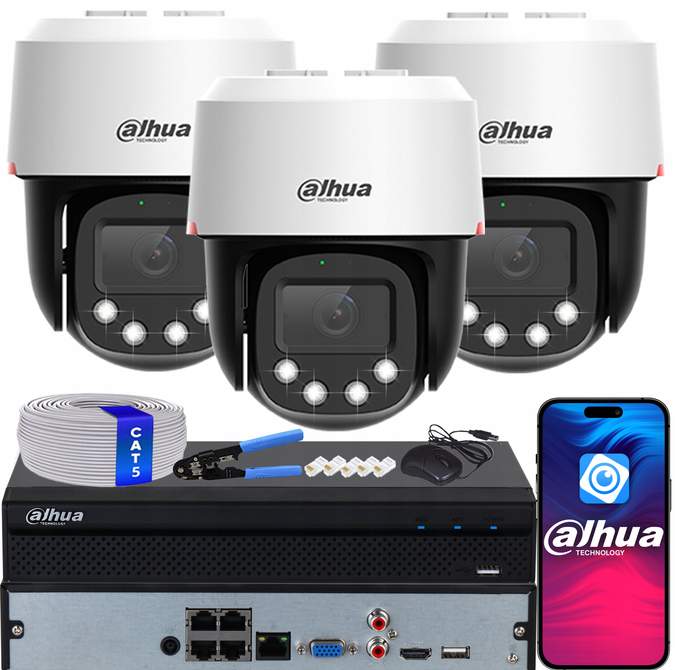 Monitorovací sada Dahua 3x Kamera SD2C400NA-B-PV-PRO Ptz 4Mpx WizColor