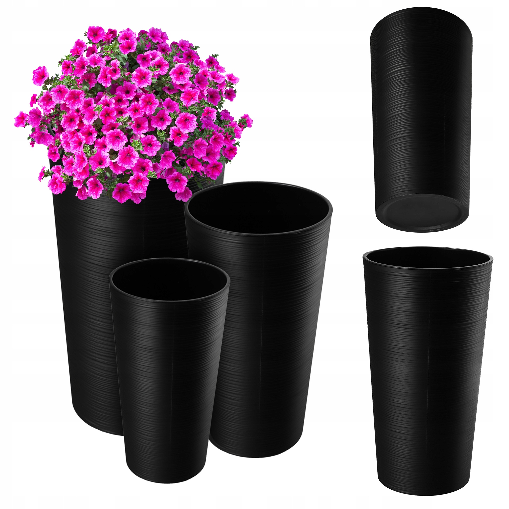 Zestaw 3szt Doniczka Donica Ogrodowa Wkład Wysoka Duża Czarna 37+47+57 cm