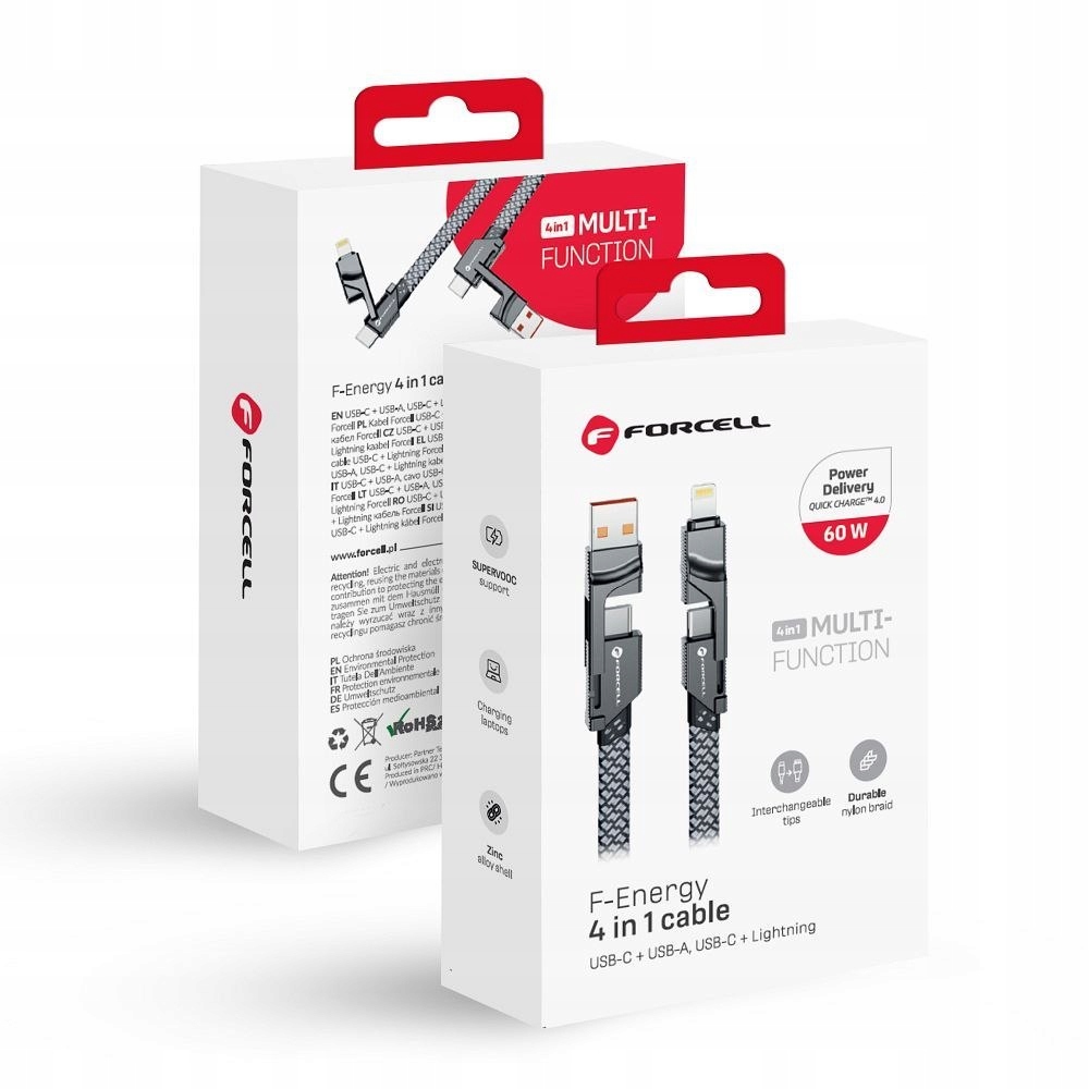 Forcell Kabel 4w1 Usb C Usb A do Usb C Lightning Forcell F-Energy Qc Pd