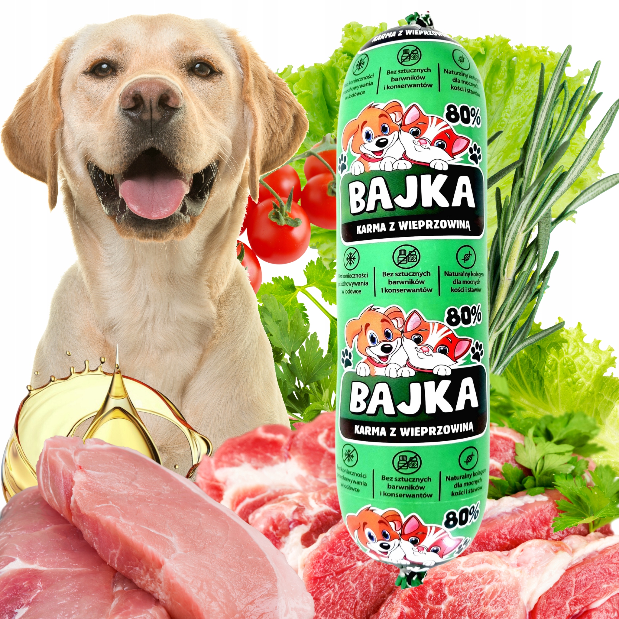 Levně Vlhké krmivo pro psy tyčinka vepřové maso 80% masa bílkoviny 19 kg