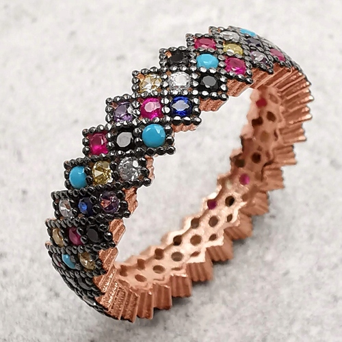 Prstýnek prsten s barevnými zirkony