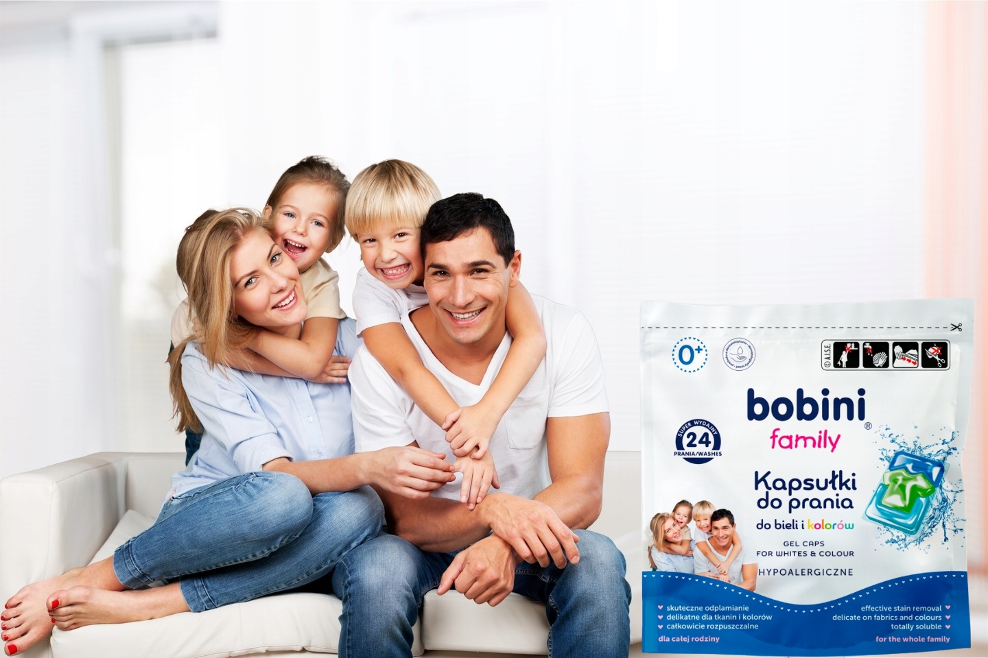 Bobini Family Hipoalergiczne Kapsułki do Prania Kolor Biel 24 szt Stan opakowania oryginalne