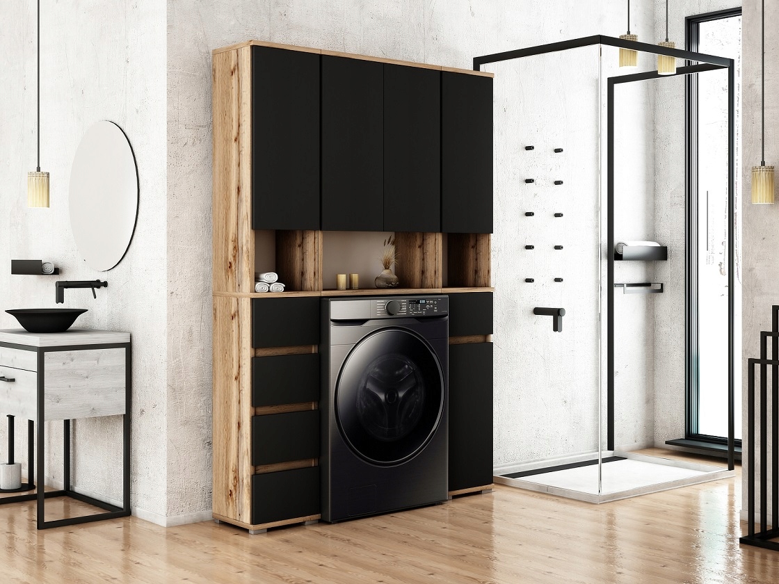 088-068 Szafka Łazienkowa 32/195 + KOSZ - WOTAN / BETON Wysokość mebla 195 cm