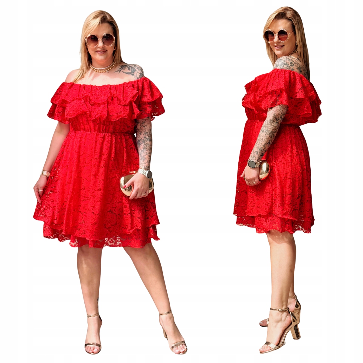 Šaty Velké velikosti Plus Size Dámská Cavaricci Španělka Krajka Červená