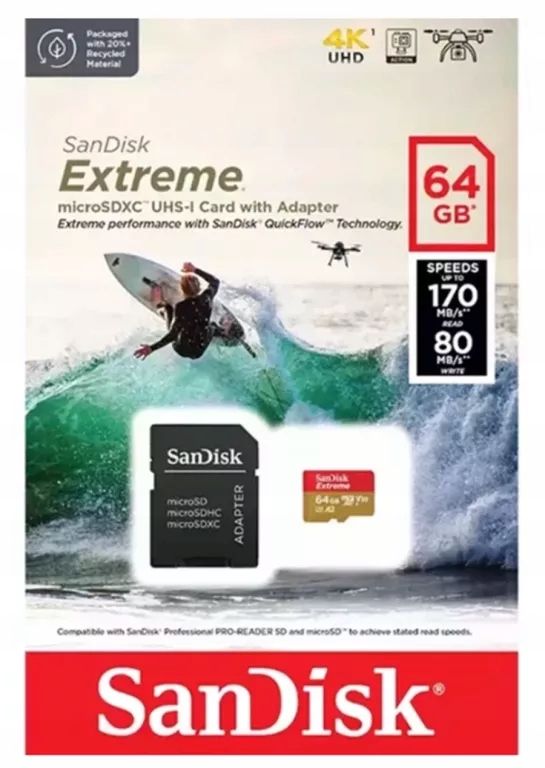 SanDisk microSDXC Extreme 64GB 170/80 MB/s A2 C10 V30 UHS-I U3