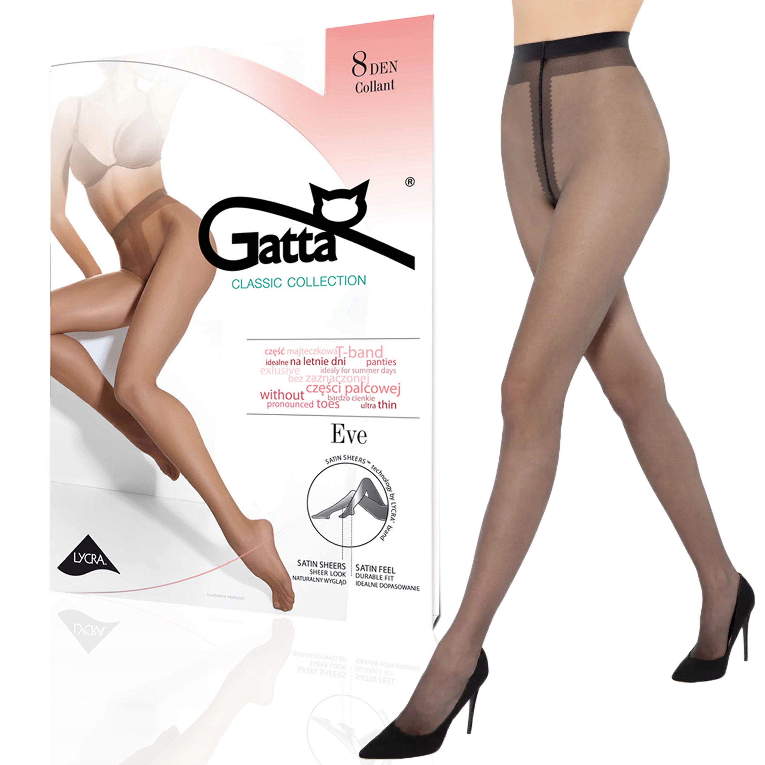 

Gatta cienkie rajstopy matowe Eve, 8 den nero 5-XL