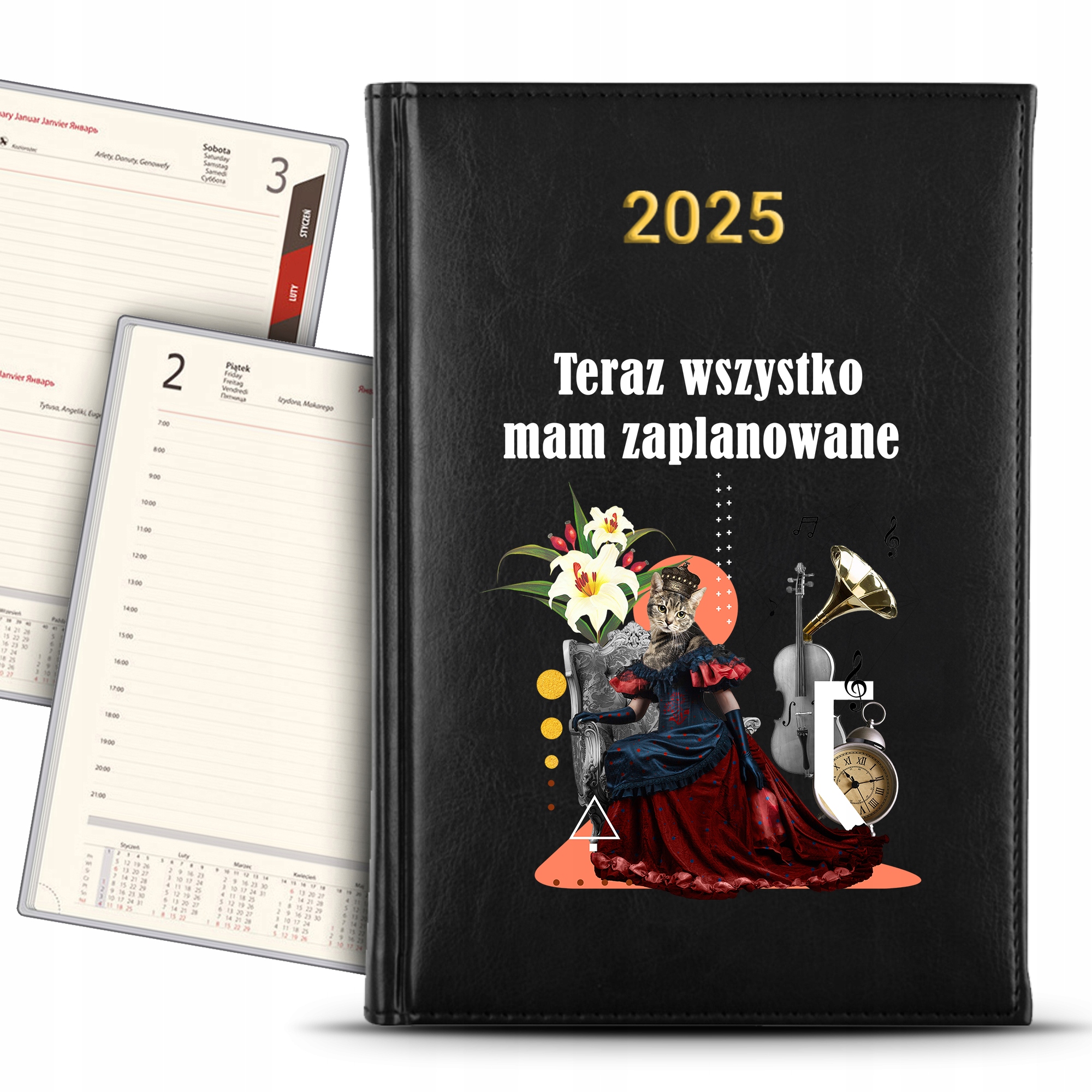 KALENDARZ 2025 CZARNY Planer Terminarz WSZYSTKI MAM ZAPLANOWANE Wzory